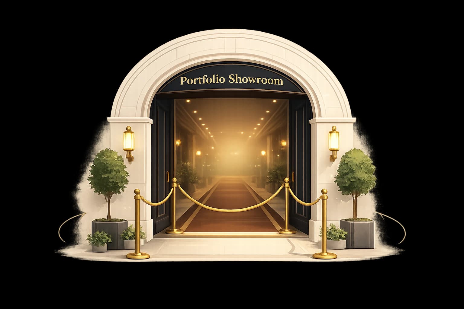 Illustrated entrance to the Local Shop Global Vision showroom
